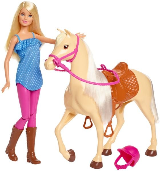 Produktbild: Barbie Pferd mit Puppe (blond), Anziehpuppe, Modepuppe, Pferde Spielzeug