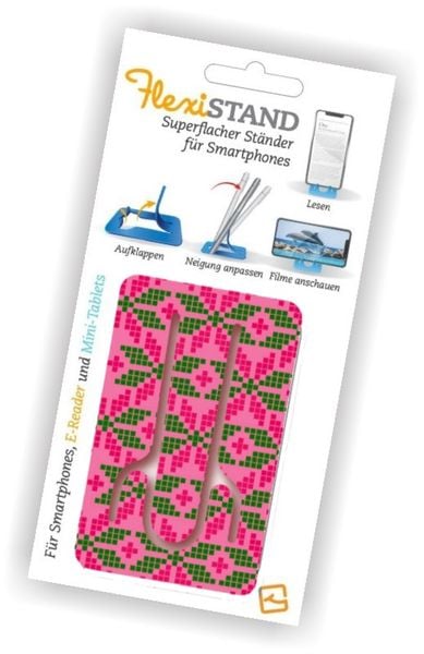Produktbild: Flexistand (Icelandic Pink) - flexibler Handyaufsteller - f&uuml;r alle Handys und Mini-Tablets - superflach - stufenlos verstellbar - hochkant und quer - passt in jede Hosentasche
