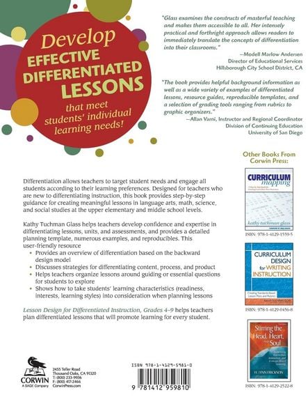 Produktbild: Lesson Design for Differentiated Instruction, Grades 4-9