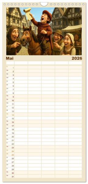 Produktbild: Familienplaner 2026 - Im Mittelalter handgemacht mit 5 Spalten (Wandkalender, 21 x 45 cm) CALVENDO