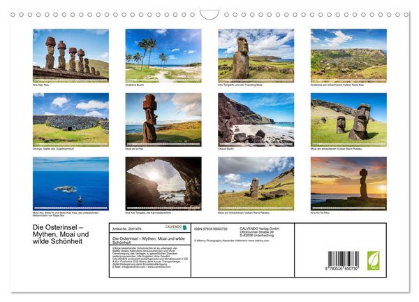 Produktbild: Die Osterinsel &ndash; Mythen, Moai und wilde Sch&ouml;nheit (Wandkalender 2026 DIN A3 quer), CALVENDO Monatskalender