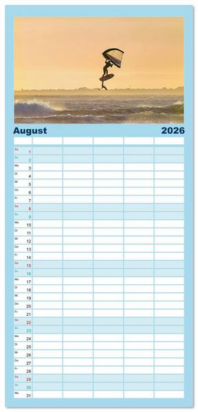 Produktbild: Familienplaner 2026 - Wingfoilen - fliegen &uuml;ber das Wasser mit 5 Spalten (Wandkalender, 21 x 45 cm) CALVENDO