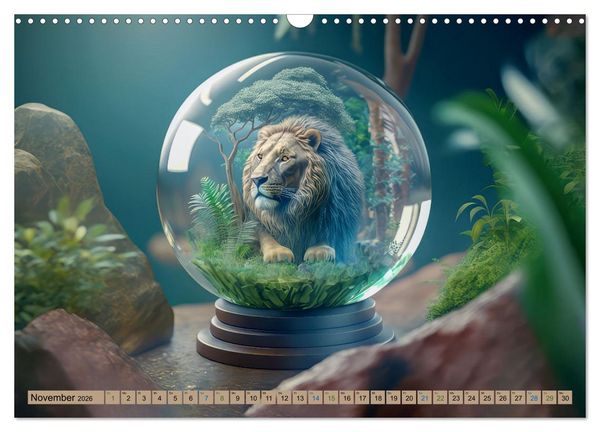 Produktbild: Miniaturwelt in der Glaskugel (Wandkalender 2026 DIN A3 quer), CALVENDO Monatskalender