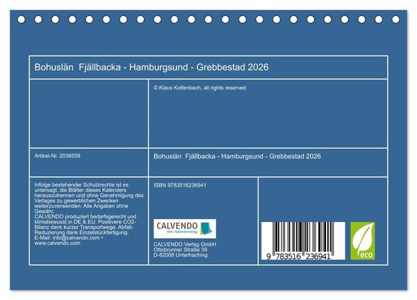 Produktbild: Bohusl&auml;n Fj&auml;llbacka - Hamburgsund - Grebbestad 2026 (Tischkalender 2026 DIN A5 quer), CALVENDO Monatskalender