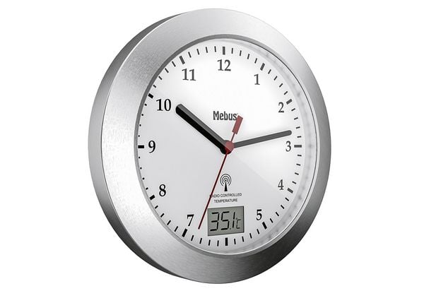 Produktbild: Mebus 41124 Funk Wanduhr 17cm x 60mm Silber Badezimmer-/Feuchtraum geeignet