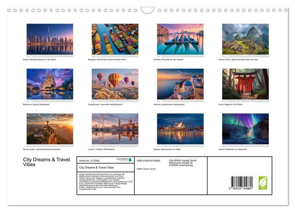 Produktbild: City Dreams & Travel Vibes (Wandkalender 2026 DIN A3 quer), CALVENDO Monatskalender