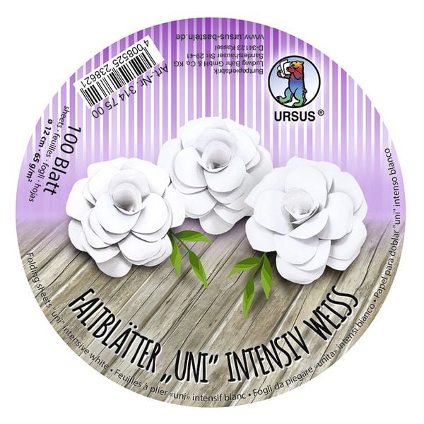 URSUS Falten Faltblätter Uni intensiv, Plakatkarton, 65 g/m², Ø 12 cm, weiß