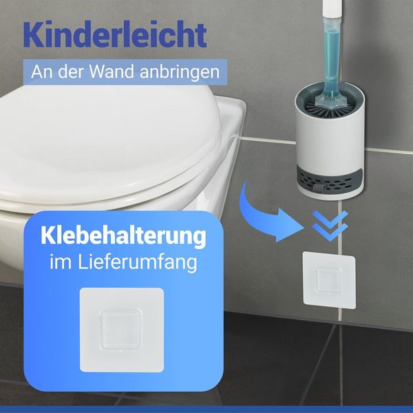 Produktbild: WC-Garnitur mit Reinigungsmittel-Spender 2in1, einfache Bedienung per Knopfdruck