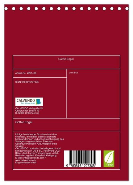 Produktbild: Gothic Engel (Tischkalender 2027 DIN A5 hoch), CALVENDO Monatskalender