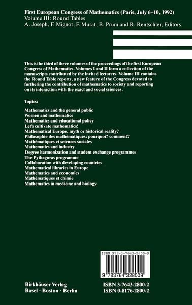 Produktbild: First European Congress of Mathematics