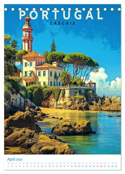 Produktbild: Portugal - Old School Poster Style (Tischkalender 2026 DIN A5 hoch), CALVENDO Monatskalender