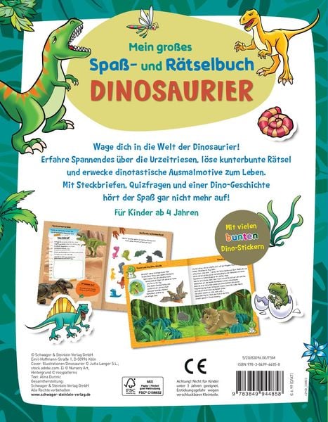 Produktbild: Mein gro&szlig;es Spa&szlig;- und R&auml;tselbuch Dinosaurier