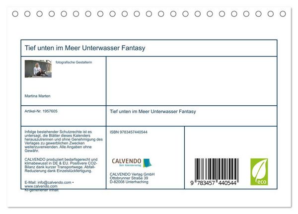 Produktbild: Tief unten im Meer Unterwasser Fantasy (Tischkalender 2026 DIN A5 quer), CALVENDO Monatskalender