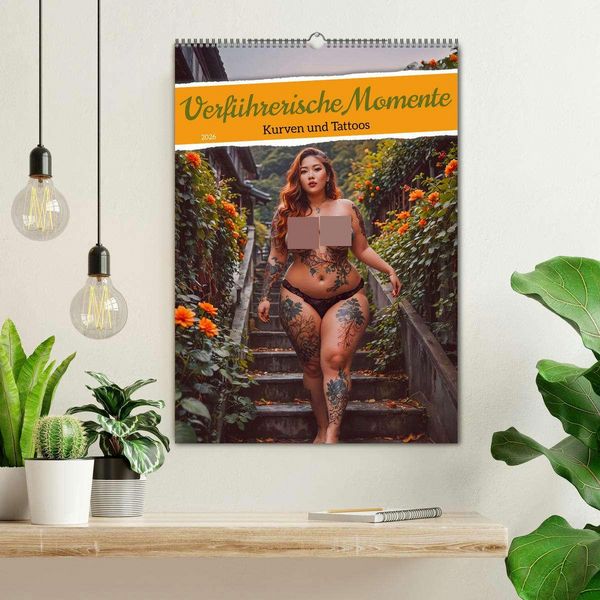 Produktbild: Verf&uuml;hrerische Momente - Kurven und Tattoos (Wandkalender 2026 DIN A2 hoch), CALVENDO Monatskalender