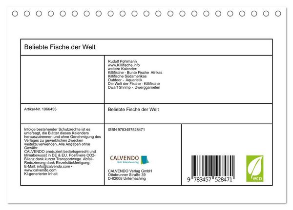 Produktbild: Beliebte Fische der Welt (Tischkalender 2026 DIN A5 quer), CALVENDO Monatskalender