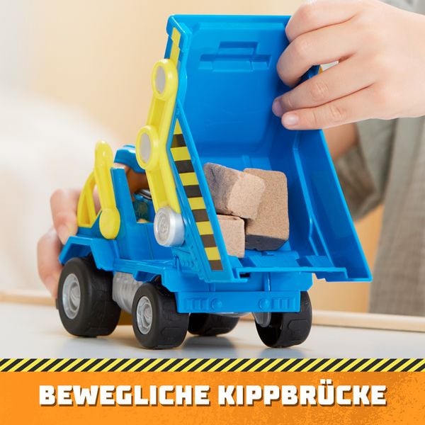 Produktbild: Rubble und Crew - Kipplaster-Baufahrzeug mit Wheeler-Figur, bewegliche Walze & Kippbr&uuml;cke, TV-Serie Spielzeug, f&uuml;r Kinder ab 3 Jahren