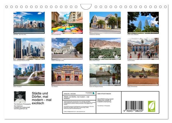 Produktbild: St&auml;dte und D&ouml;rfer, mal modern - mal exotisch (Wandkalender 2026 DIN A4 quer), CALVENDO Monatskalender