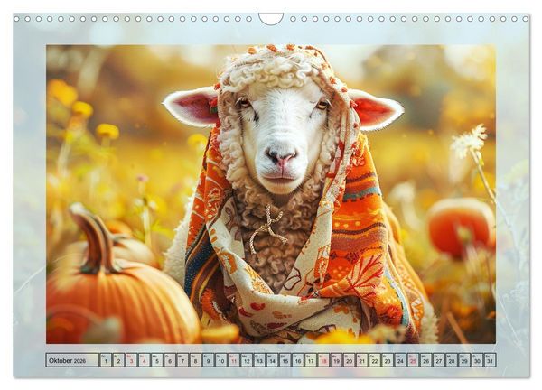 Produktbild: Bunter Schafschick. Flauschige Trendsetter zum verlieben (Wandkalender 2026 DIN A3 quer), CALVENDO Monatskalender
