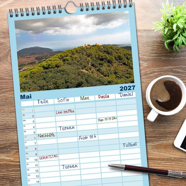 Produktbild: Familienplaner 2027 - MALLORCA, Meine Balearische Insel mit 5 Spalten (Wandkalender, 21 x 45 cm) CALVENDO