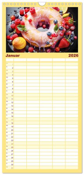 Produktbild: Familienplaner 2026 - Bunte Donut-Tr&auml;ume - Himmlischer Geschmack aus Krapfenteig mit 5 Spalten (Wandkalender, 21 x 45 cm) CALVENDO
