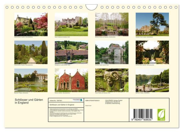 Produktbild: Schl&ouml;sser und G&auml;rten in England (Wandkalender 2026 DIN A4 quer), CALVENDO Monatskalender