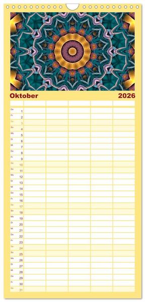 Produktbild: Familienplaner 2026 - Mandala Tr&auml;ume mit 5 Spalten (Wandkalender, 21 x 45 cm) CALVENDO