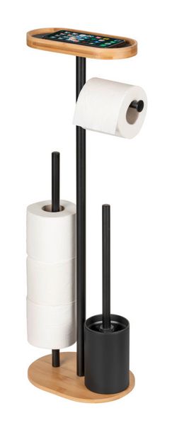 Stand WC-Garnitur Mod. Pomarolo, bambus, stahl, natur/schwarz, 25x70,5x17 cm, mit großer