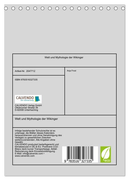 Produktbild: Welt und Mythologie der Wikinger (Tischkalender 2026 DIN A5 hoch), CALVENDO Monatskalender