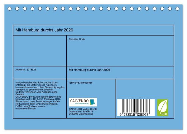 Produktbild: Mit Hamburg durchs Jahr 2026 (Tischkalender 2026 DIN A5 quer), CALVENDO Monatskalender