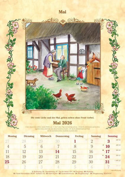 Produktbild: Bauernkalender 2025 - Bildkalender A3 (29,7x42 cm) - mit Feiertagen (DE/AT/CH) und Platz für Notizen - inkl. Bauernregeln - Wandkalender