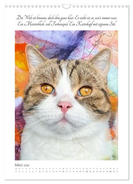 Produktbild: Katzenlyrik - Zw&ouml;lf Seelen auf Samtpfoten in Wort und Bild (Wandkalender 2026 DIN A3 hoch), CALVENDO Monatskalender