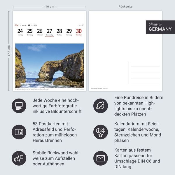 Produktbild: Irland Sehnsuchtskalender 2027 - Wochenkalender mit 53 Postkarten
