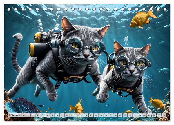 Produktbild: Katzen unter Wasser (Tischkalender 2026 DIN A5 quer), CALVENDO Monatskalender