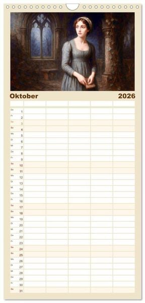 Produktbild: Familienplaner 2026 - Jane Austen mit 5 Spalten (Wandkalender, 21 x 45 cm) CALVENDO