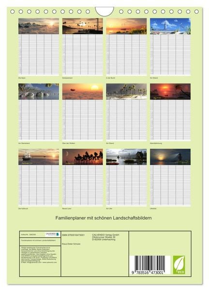 Produktbild: Familienplaner mit sch&ouml;nen Landschaftsbildern (Wandkalender 2026 DIN A4 hoch), CALVENDO Monatskalender