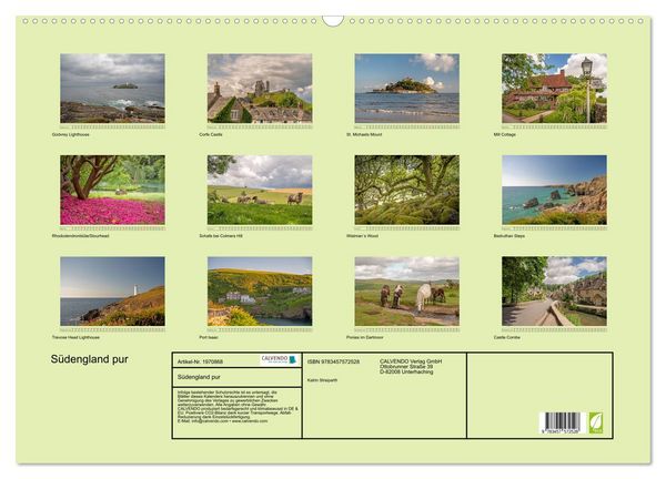 Produktbild: S&uuml;dengland pur (Wandkalender 2026 DIN A2 quer), CALVENDO Monatskalender