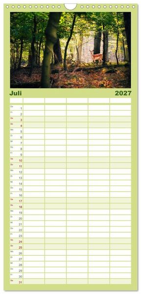 Produktbild: Familienplaner 2027 - Die Tiere des Waldes mit 5 Spalten (Wandkalender, 21 x 45 cm) CALVENDO