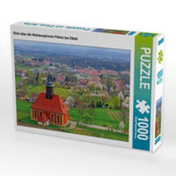 CALVENDO Puzzle Blick über die Weinbergkirche Pillnitz ins Elbtal | 1000 Teile Lege-Größe 64x48cm Foto-Puzzle für glückliche Stunden