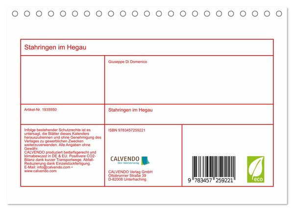 Produktbild: Stahringen im Hegau (Tischkalender 2026 DIN A5 quer), CALVENDO Monatskalender