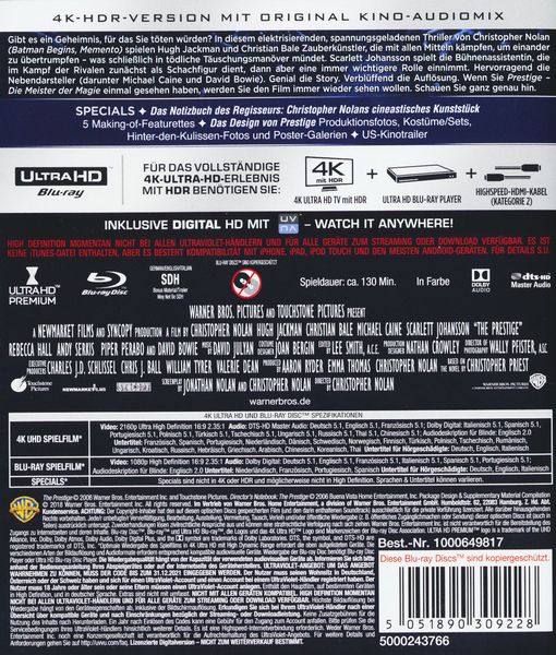 Produktbild: Prestige - Meister der Magie (4K Ultra HD) (+ 2 Blu-rays)