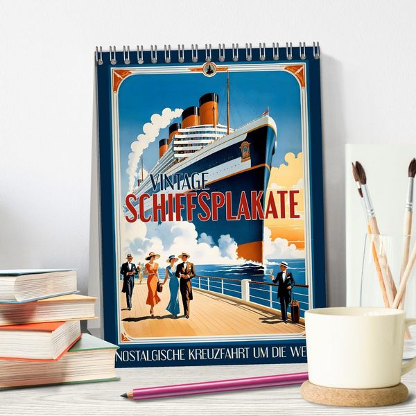 Produktbild: Vintage Schiffsplakate - nostalgische Kreuzfahrt um die Welt (Tischkalender 2026 DIN A5 hoch), CALVENDO Monatskalender