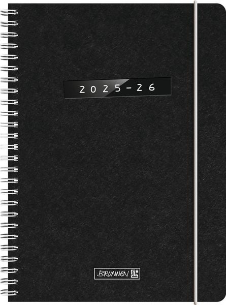 Produktbild: BRUNNEN Schülerkalender (2025/2026) "Monochrome", 2 Seiten = 1 Woche, A5, 208 Seiten, Naturkarton-Umschlag, schwarz