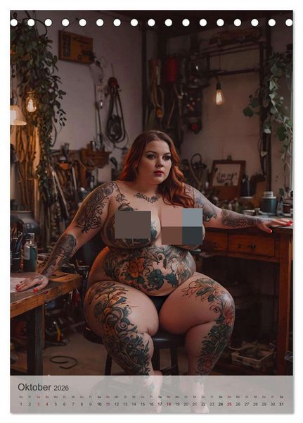 Produktbild: Verf&uuml;hrerische Momente - Kurven und Tattoos (Tischkalender 2026 DIN A5 hoch), CALVENDO Monatskalender