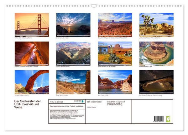 Produktbild: Der S&uuml;dwesten der USA. Freiheit und Weite (Wandkalender 2026 DIN A2 quer), CALVENDO Monatskalender