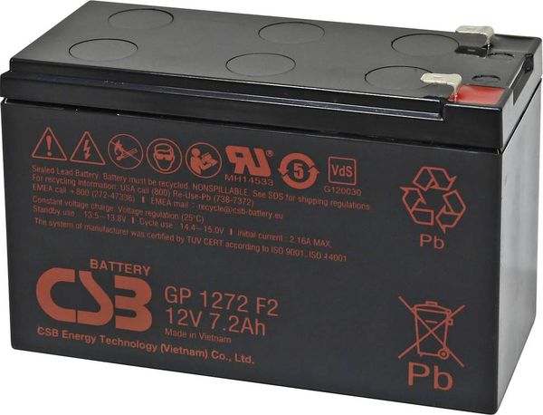 CSB Battery GP 1272 Standby USV GP1272F2 Bleiakku 12V 7.2Ah Blei-Vlies (AGM) (B x H x T) 150 x 97 x 65mm Flachstecker 6.