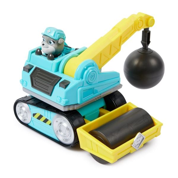 Produktbild: Rubble und Crew - Abrissbirnen-Baufahrzeug mit Motor-Figur, bewegliche Abrisskugel & Asphaltfertiger, TV-Serien Spielzeug, ab 3 Jahren