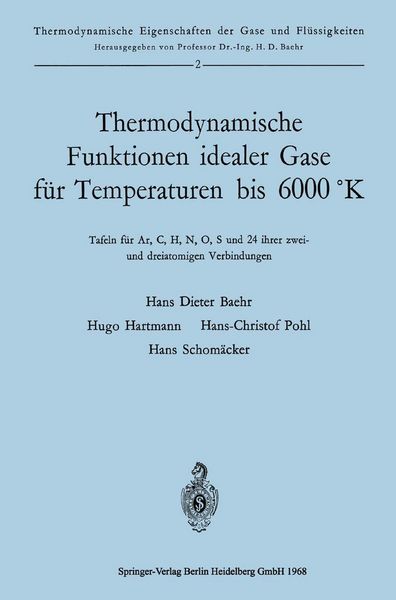 Produktbild: Thermodynamische Funktionen idealer Gase f&uuml;r Temperaturen bis 6000 &deg;K