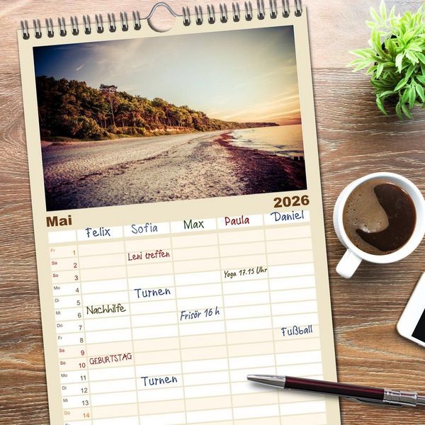Produktbild: Familienplaner 2026 - Ostseebad Warnem&uuml;nde mit 5 Spalten (Wandkalender, 21 x 45 cm) CALVENDO
