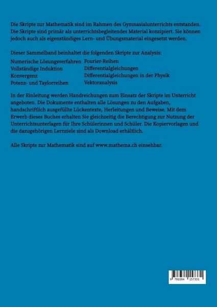 Produktbild: Skripte zur Mathematik - Fortgeschrittene Analysis