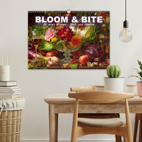 Produktbild: Bloom und Bite. KI mixt Blumen, Obst und Gem&uuml;se (Wandkalender 2026 DIN A3 quer), CALVENDO Monatskalender